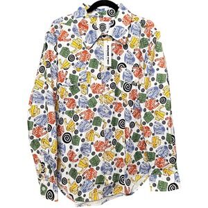 NWT Round Two Mens Graphic AOP Button Up Shirt White Multi Size Medium NWT